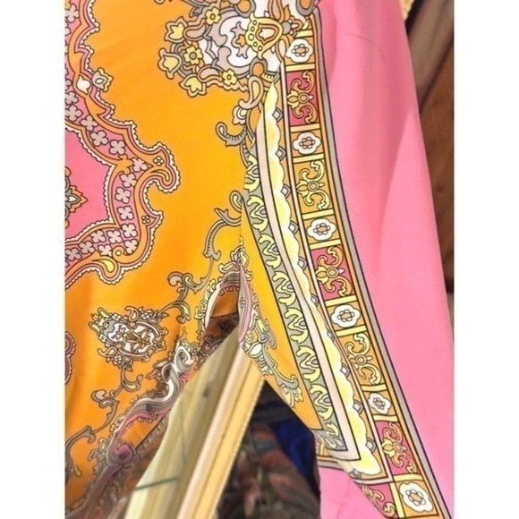 Vibrant Baroque Mandala Scarf Print Blouse Pink Orange Boho Chic Top Petite L - Picture 4 of 9